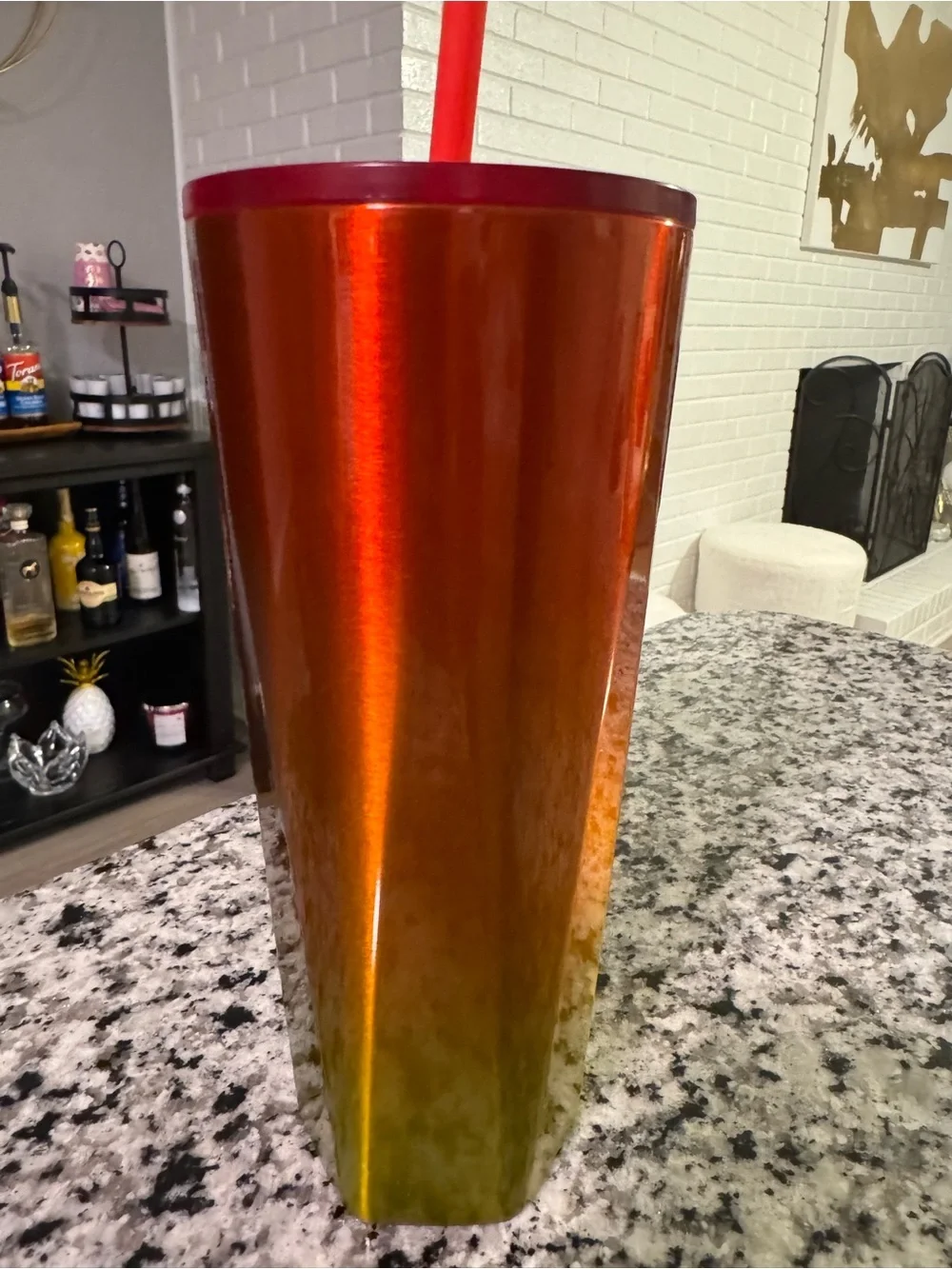 Starbucks Iridescent Orange and Gold Stainless Steel Tumbler with Red Straw